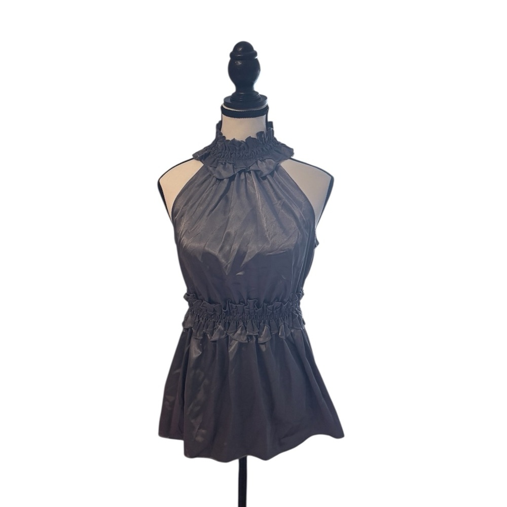 Max Studio Gray Ruffle Halter Top